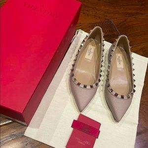Valentino Leather Studded Pointy Flats Size 4 LIKE NEW